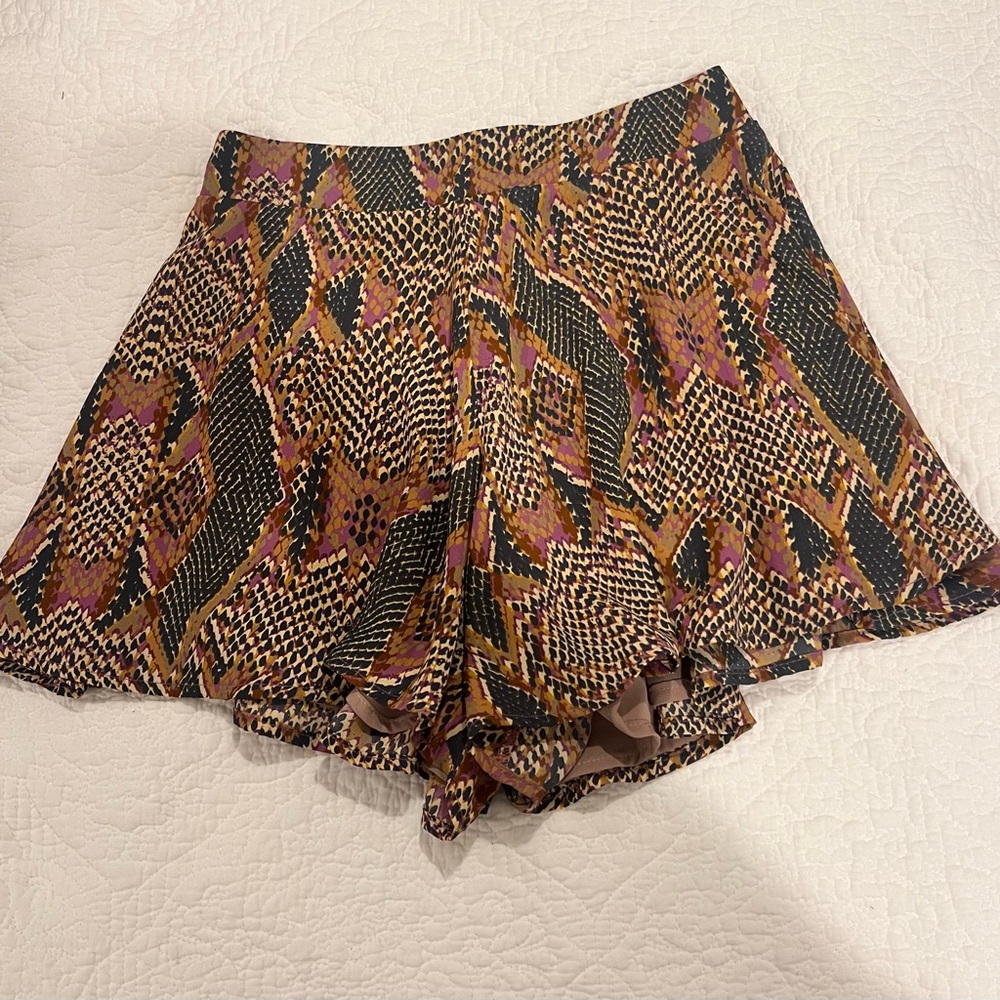 Adrienne Geometric Patterned Skorts - Black, Brown, Purple